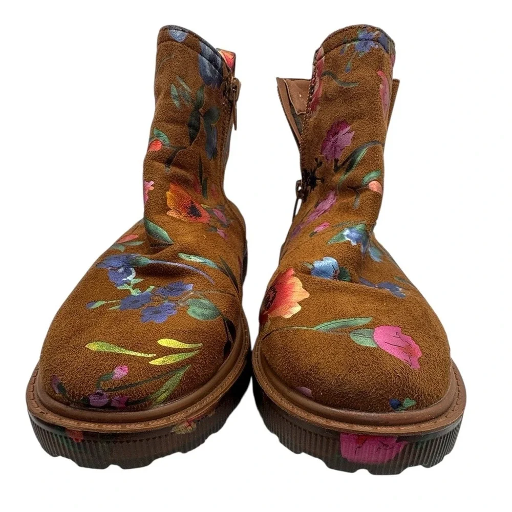 Steve Madden Girl Crystl‎ Floral Suede Chelsea Ankle Boots Brown side Zip 5